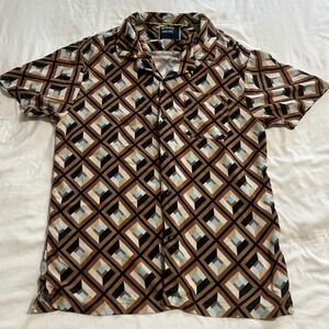 Reverse Threads Mens Geometric Diamond Print Short Sleeve Button Down Shirt Med